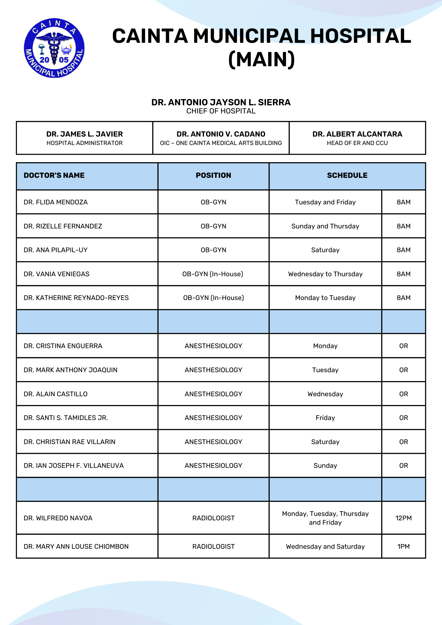Doctors Schedule 2
